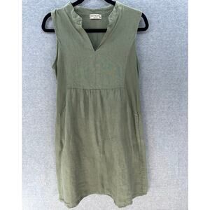 Terzo Millenio Women's S Sage Green Linen Dress Italian Made Sleeveless Babydoll